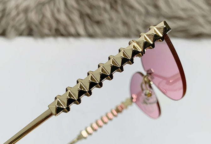 rimless cat-eye sunglasses with gold studded temples – ASTRIDI