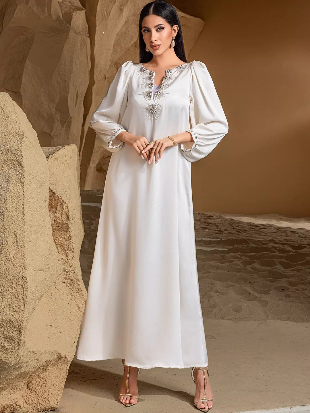 Elegant Long Sleeve Maxi Dress with Waist Fit – ELARA