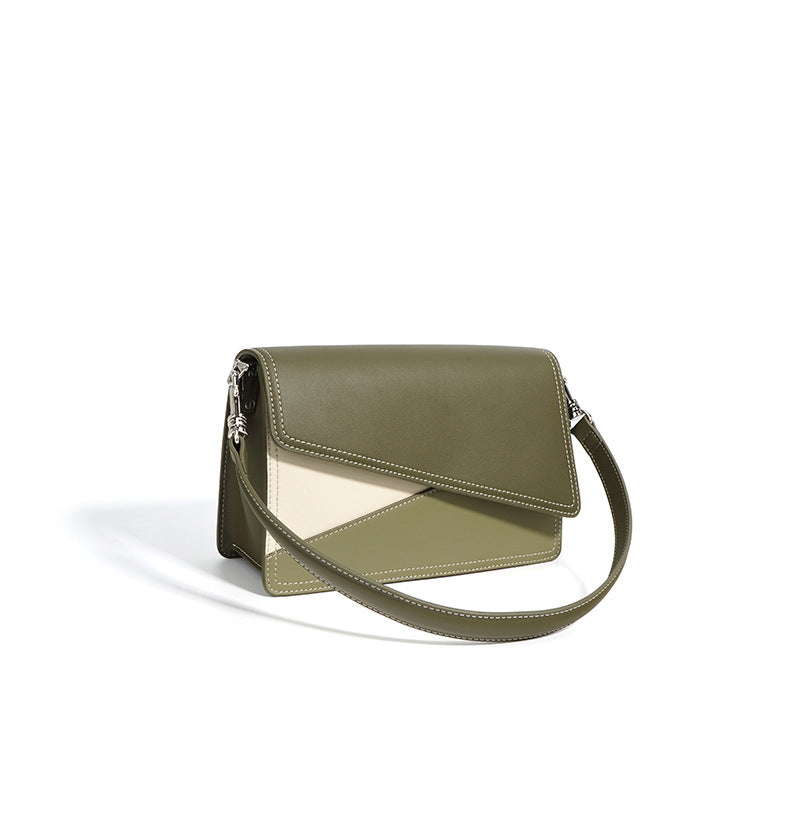 asymmetrical flap shoulder bag in two-tone vegan leather - ELLA