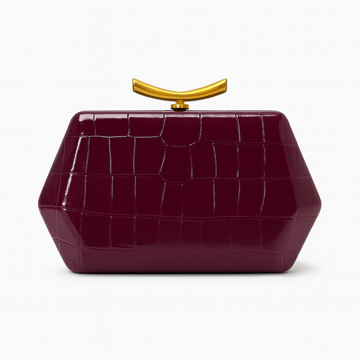 croc-embossed geometric clutch with gold bar clasp – ALESSIA