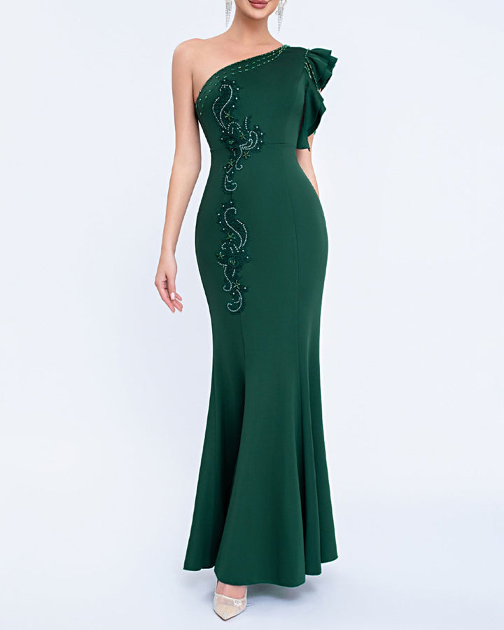 Geplooide top met uitlopende mouwen en maxi-rok set met tailleband – Rosiny 