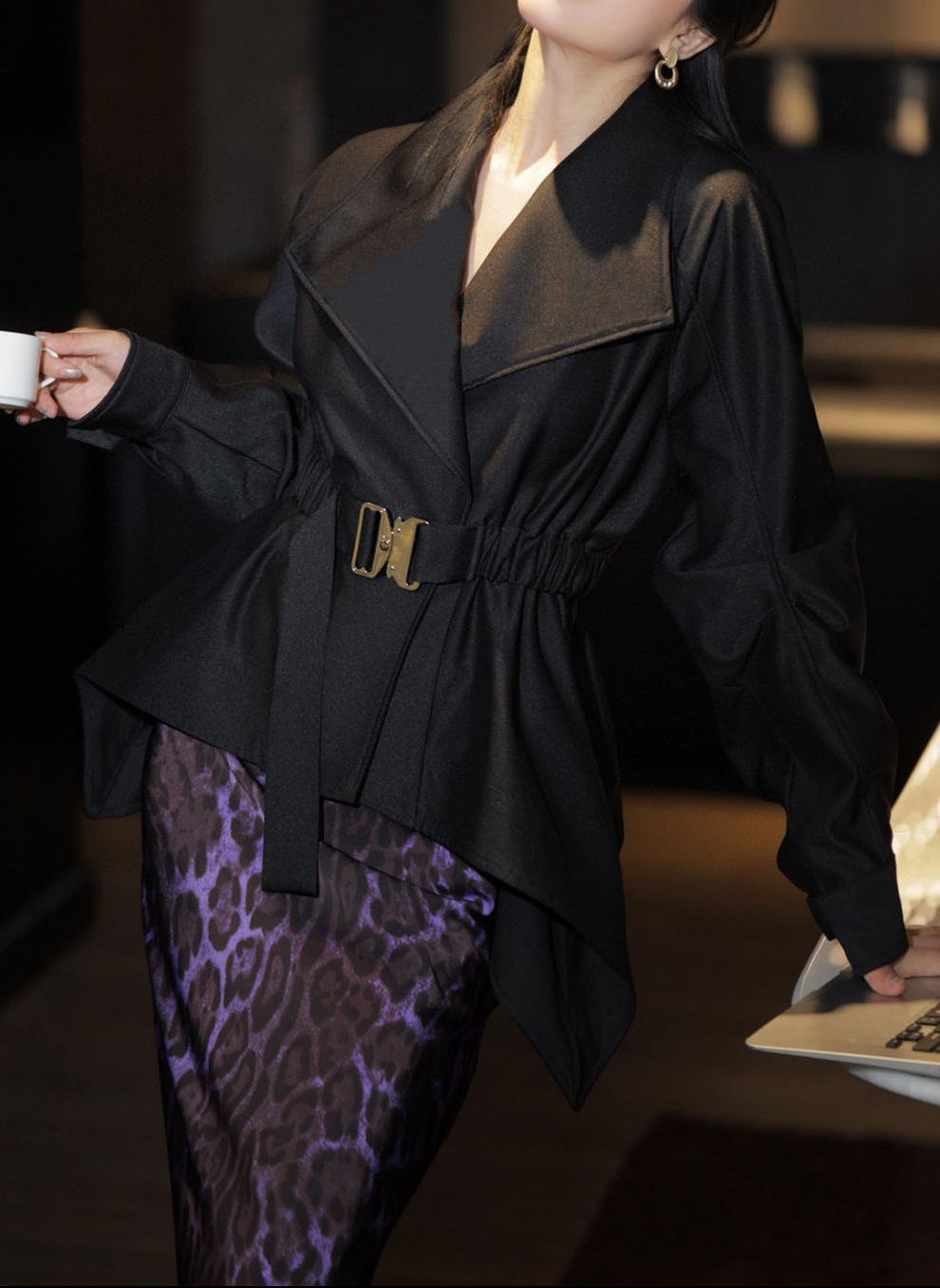 asymmetric belted jacket with wide lapel – VARESSA