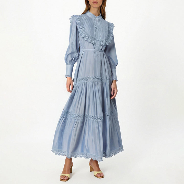 Geplooide top met uitlopende mouwen en maxi-rok set met tailleband – Rosiny 