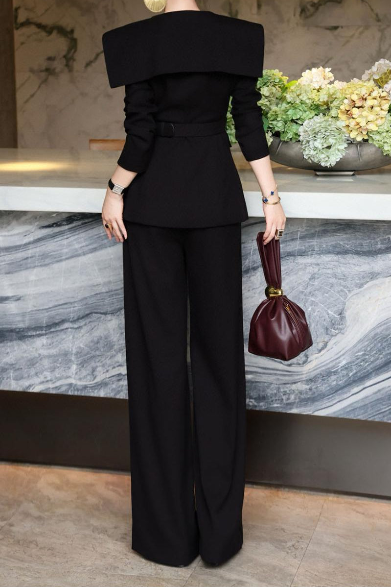 structured wide-leg jumpsuit with sculpted shawl collar – VANTEA