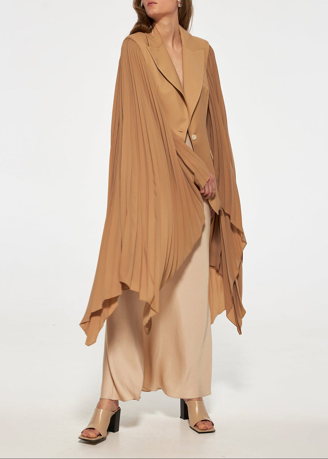 pleated cape sleeve blazer – CAMILA