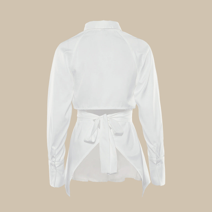 cutout long-sleeve shirt with waist belt – VOGUE