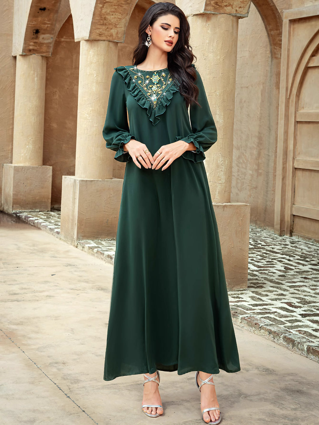 定制喇叭套装，配缎面泡泡袖 - VALENCIA 