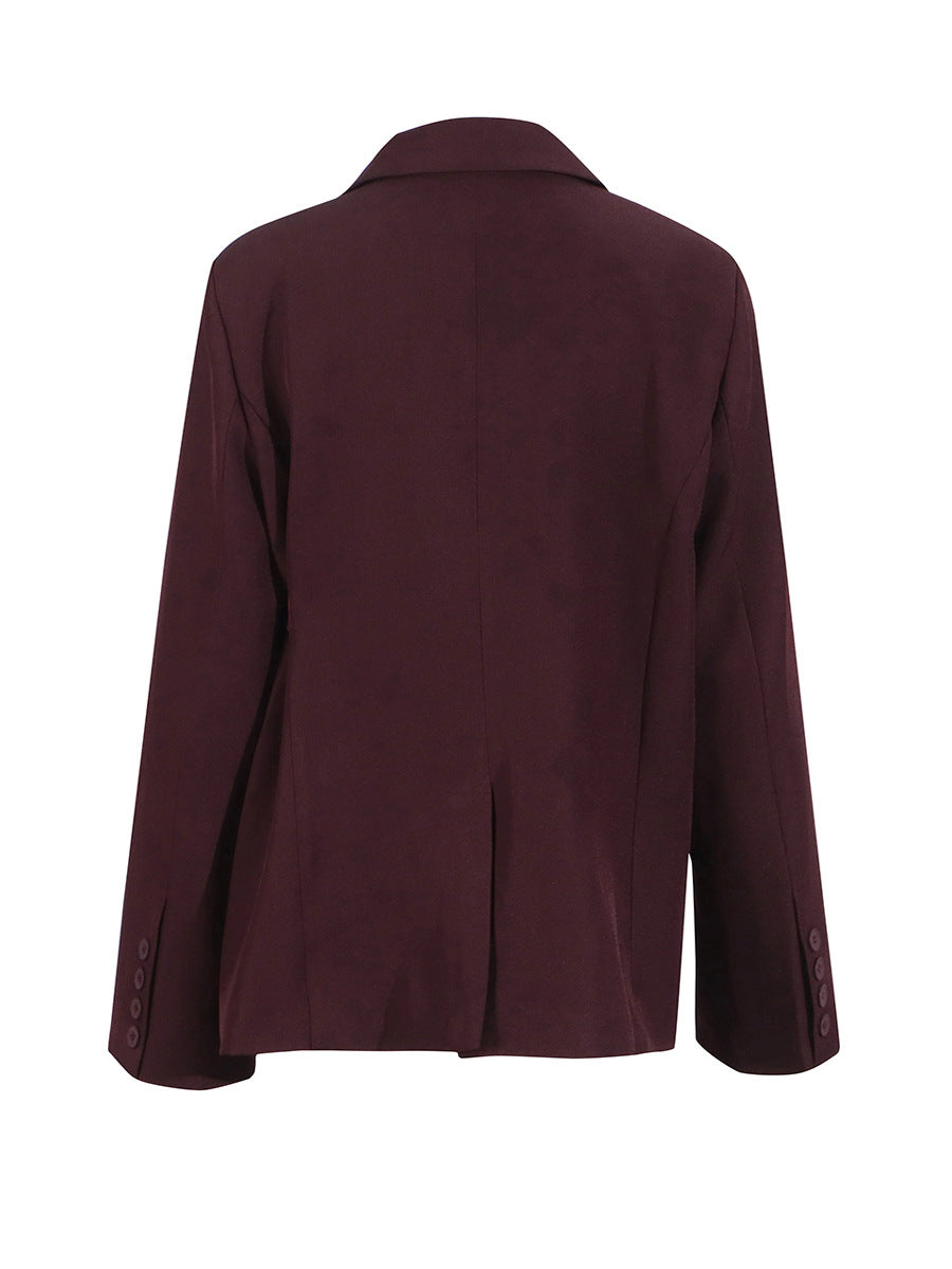 tailored buckle-waist blazer with slim sleeves – MERLOT