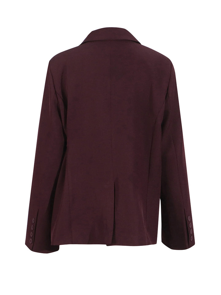 tailored buckle-waist blazer with slim sleeves – MERLOT