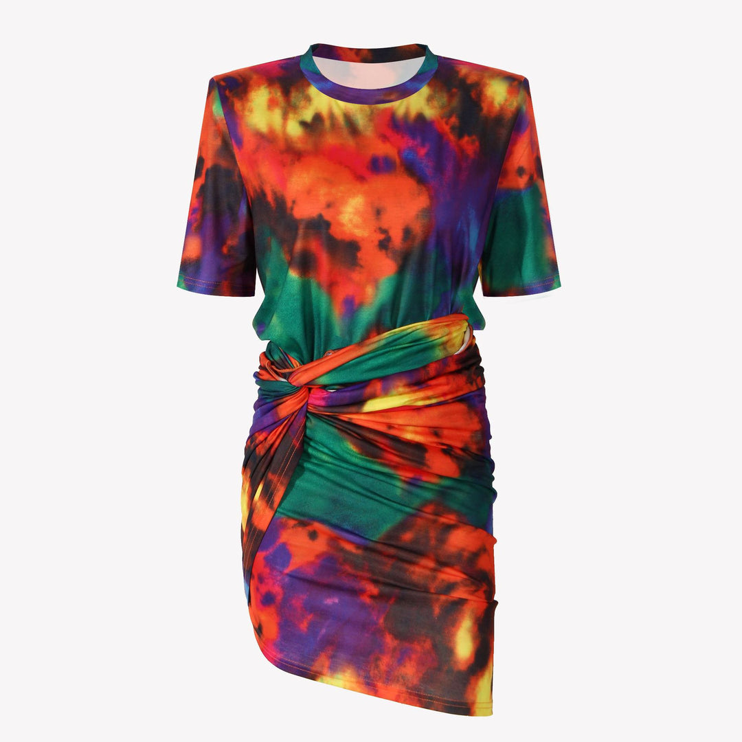 short-sleeve tie-dye top and ruched mini skirt set - ZARUFA