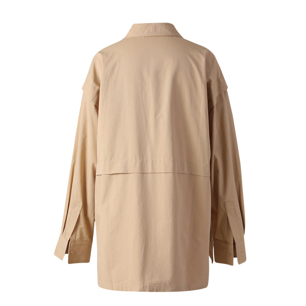 قميص بأزرار وجيوب متعددة الاستخدامات بقصة مريحة - بلاشر