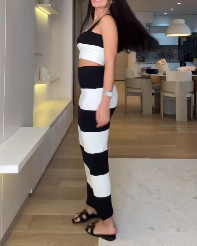 sleeveless striped two-piece dress with square neckline – OMBRA