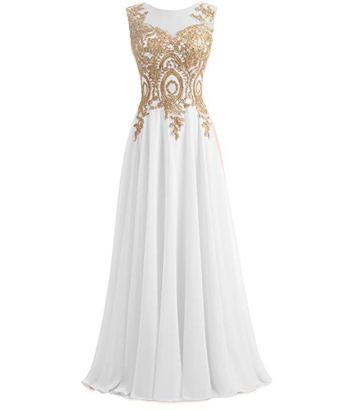 sleeveless chiffon gown with gold sequin bodice – AURONZA