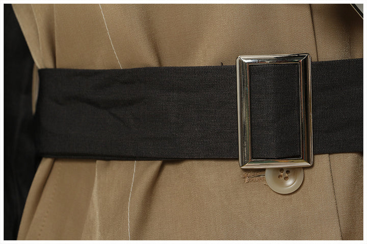 Belted trench-style midi dress with pleated skirt panels – TRENZA