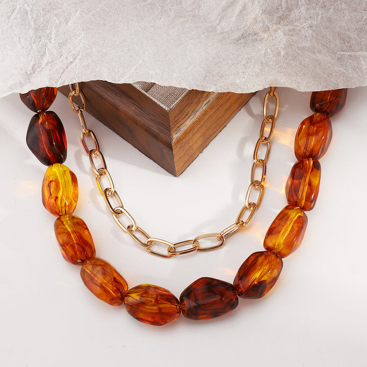 beaded stone necklace with gold chain detail - LUNABU