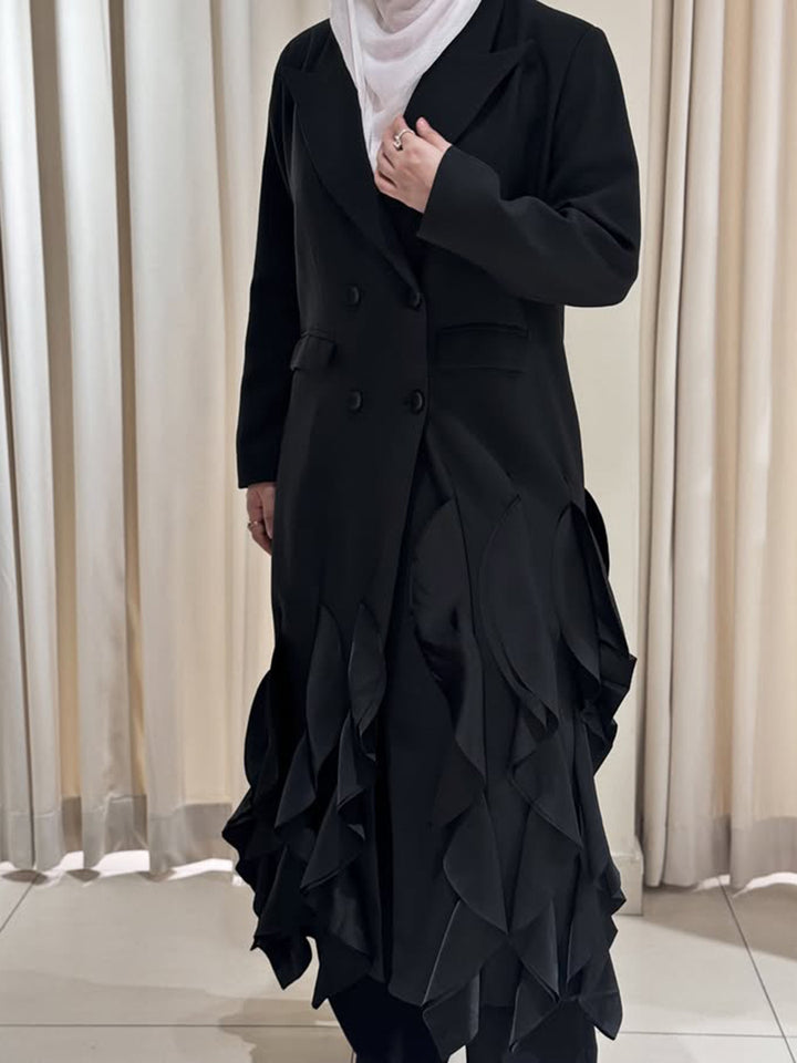 double-breasted long coat with cascading ruffles – TERELA