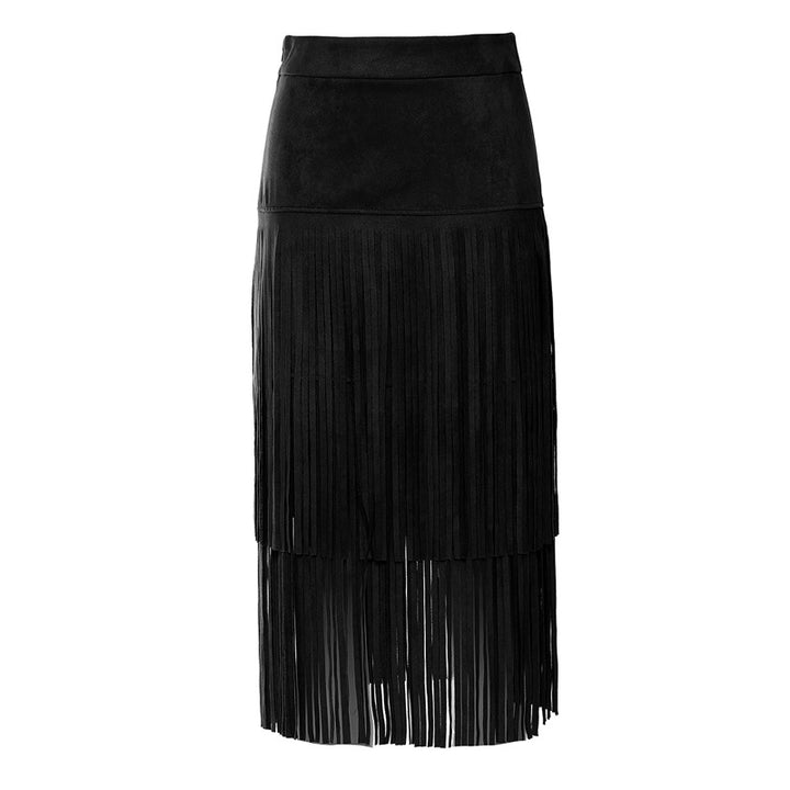 suede midi skirt with layered fringe – PAVALA