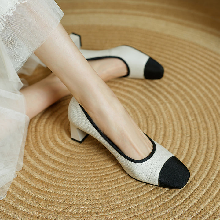 block heel pumps with contrast cap toe – CELINERI