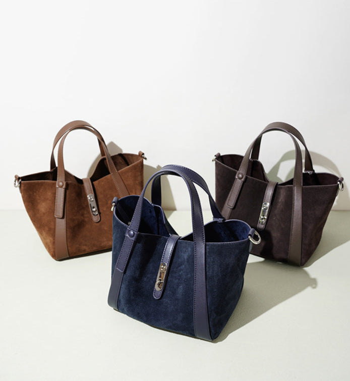 حقيبة توت من جلد الغزال مع حواف جلدية ومشبك – نويلفو