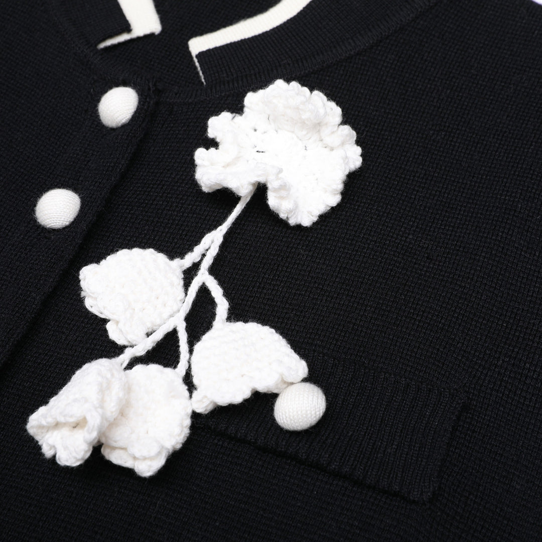 short-sleeve knit jacket with floral applique – DAHLIA