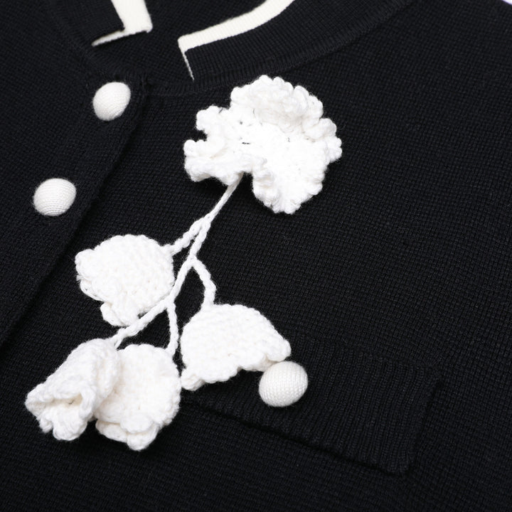 short-sleeve knit jacket with floral applique – DAHLIA