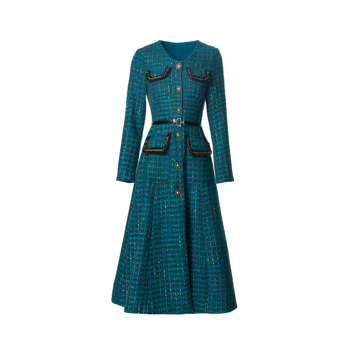 فستان تويد متوسط ​​الطول بأكمام طويلة وحواف متباينة – ماريسيل