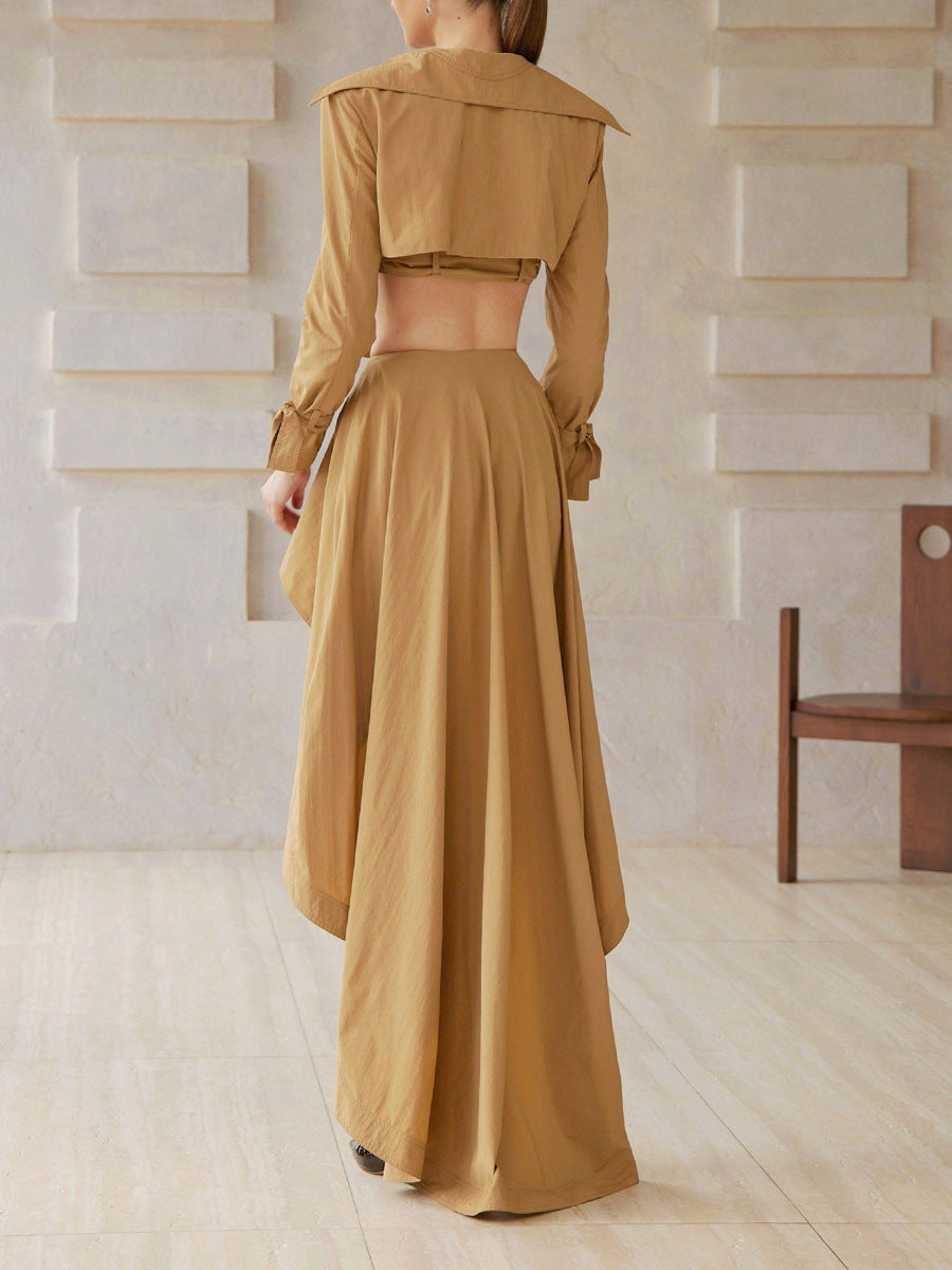 cropped trench jacket with high-low skirt set – SAHARA