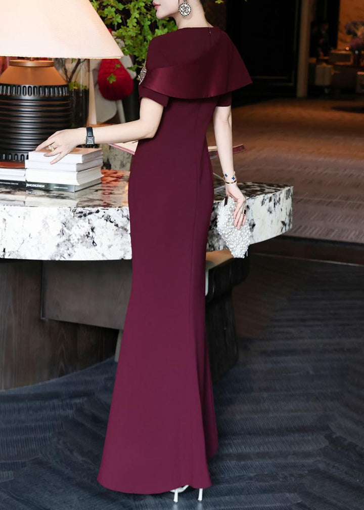 embellished draped shoulder gown – MARCELLIA