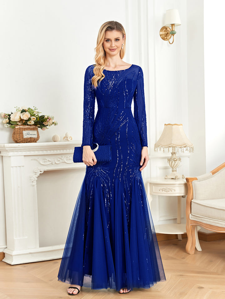 فستان شبكي بأكمام طويلة ومزين بالترتر – أدريانا