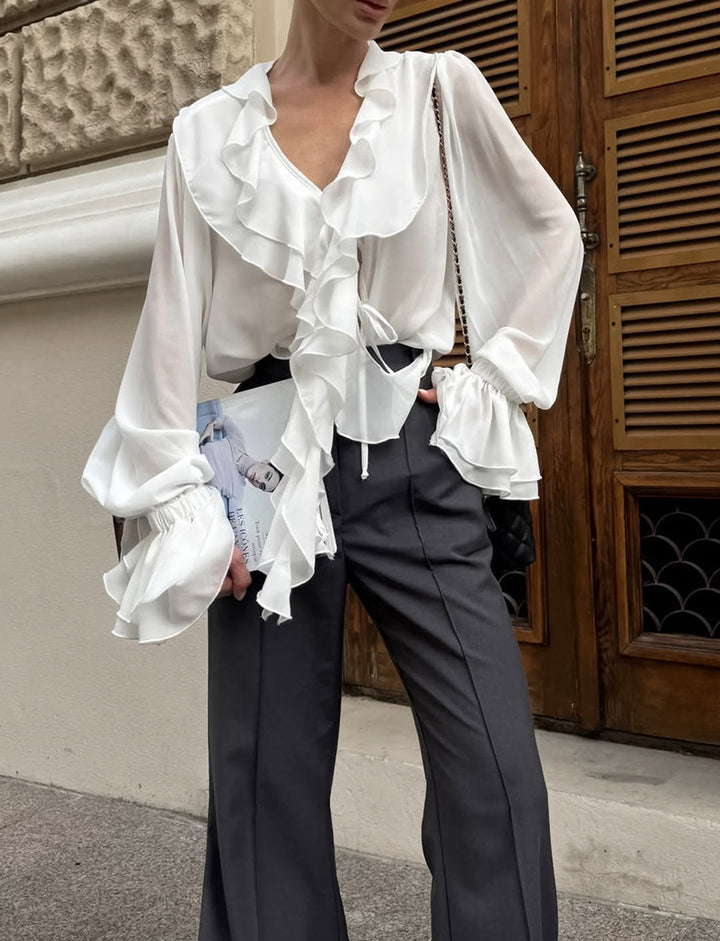ruffled V-neck chiffon blouse with cascading layers – JULIETTE
