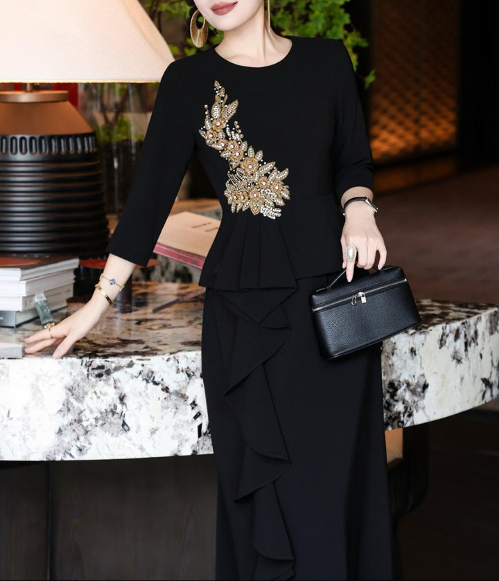 فستان ببلوم مزخرف مع تنورة بكشكشة متتالية – نوير