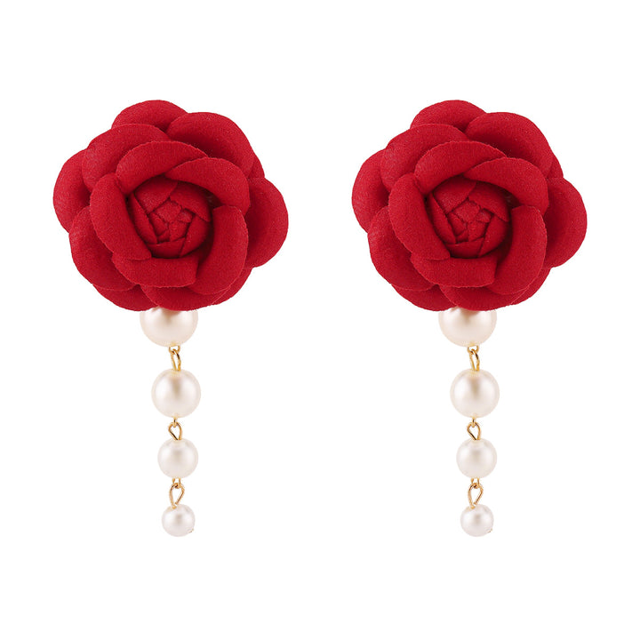 fabric flower earrings with pearl drop - CAMELLIA