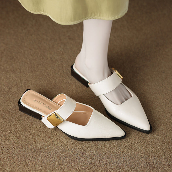 pointed-toe mule with wide strap & gold buckle – VERAXUL