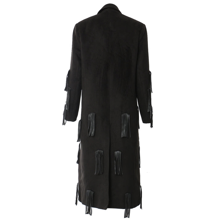 long trench coat with leather fringe detailing – RAINE