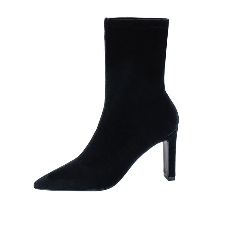 pointed-toe suede ankle boots with block heel – ELLAZI
