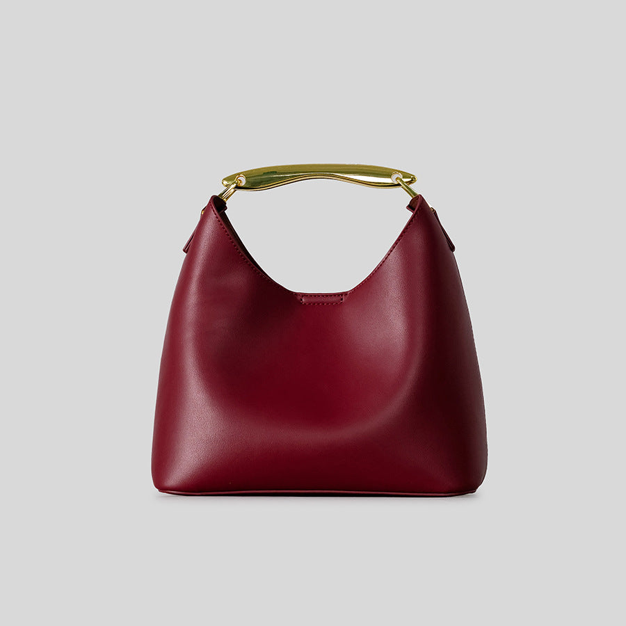 minimal leather hobo bag with gold-tone top handle – ISLA