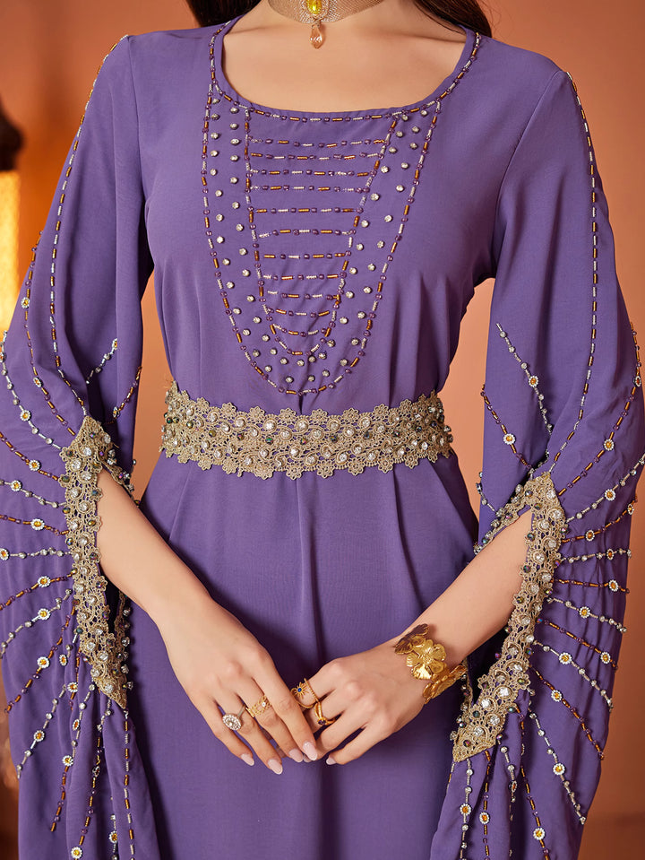 op maat gemaakte flare-pak met satijnen pofmouwen – VALENCIA 