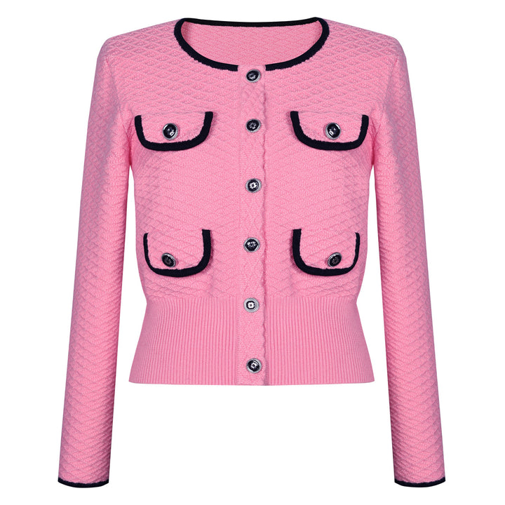 two-piece knit set with contrast trim and button details – CAMILLER