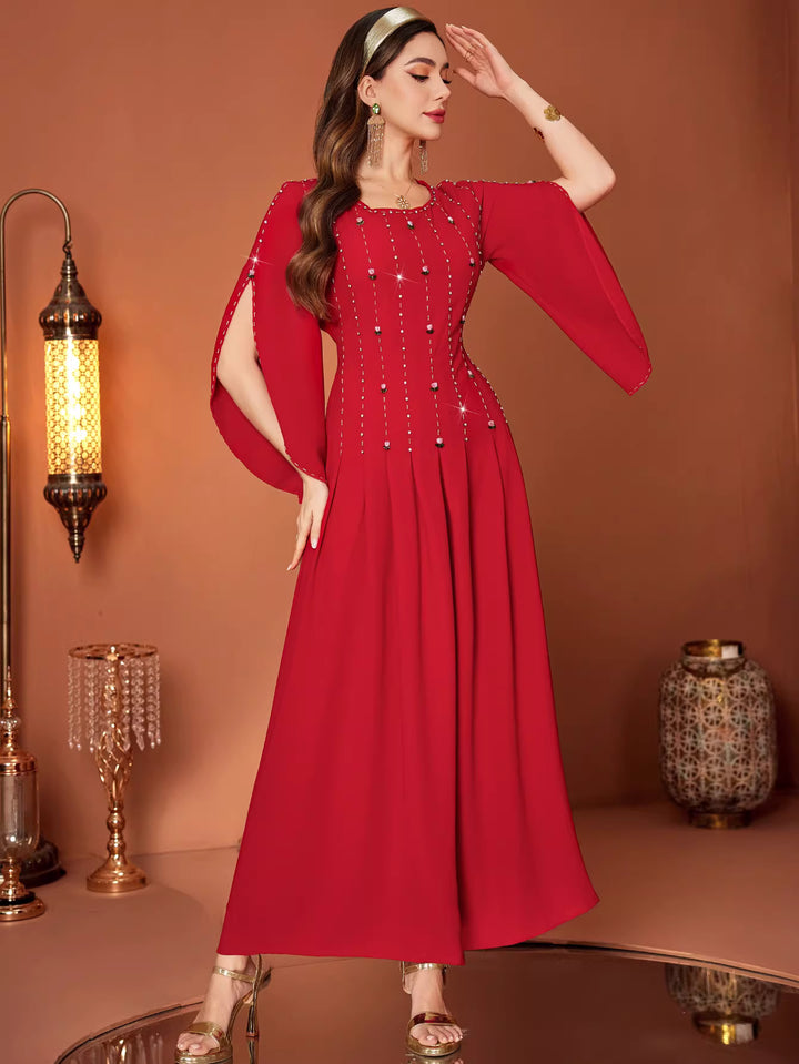 sculpted column evening dress with fluid drape – ASTRIA