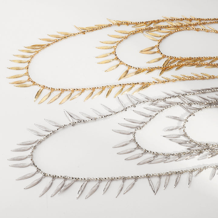 layered leaf pendant necklace with metallic finish – SERENAT