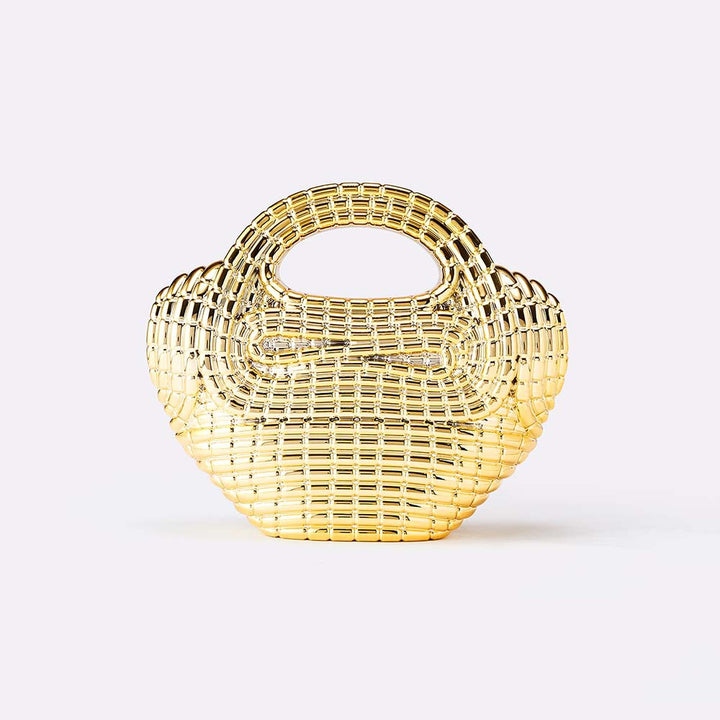 metallic sculpted handbag with curved handle – AURANIV