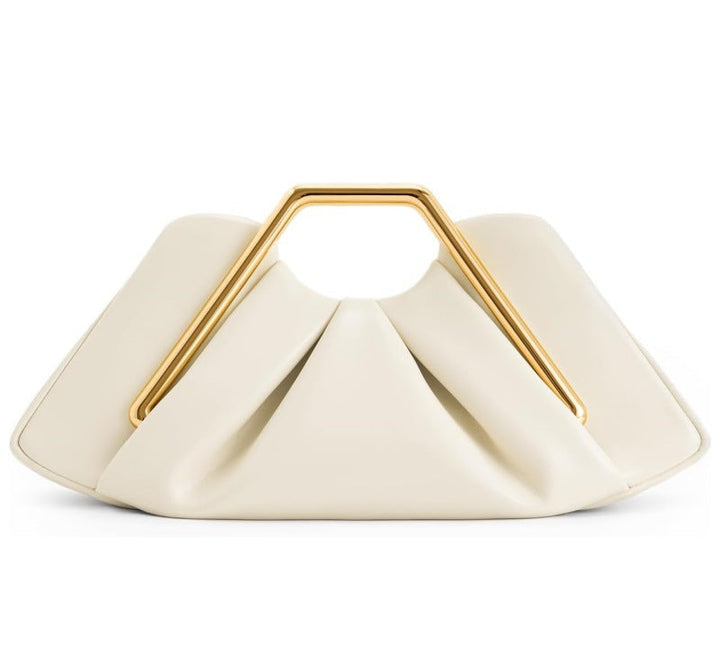 geometric leather clutch with sculptural gold handle – ZIAD