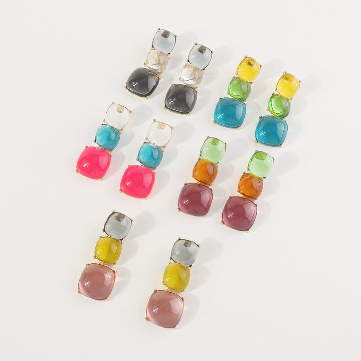triple square drop earrings with glossy finish - LUNAXWI