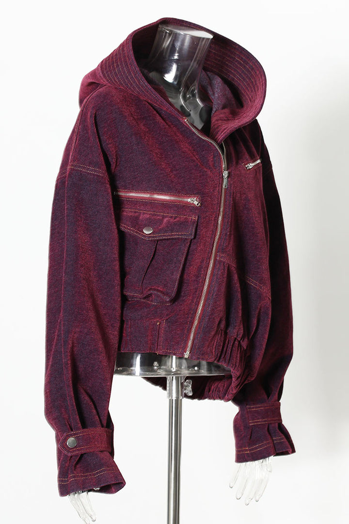 cropped hooded denim jacket with zipper details – NOVA