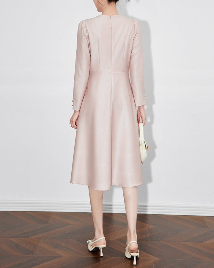 فستان ميدي بأكمام طويلة وقصة واسعة مع حزام خصر - نويل