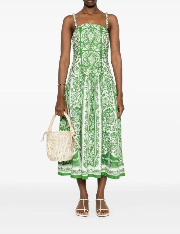 فستان ميدي مطبوع بأشرطة مضفرة – ايسلالكي