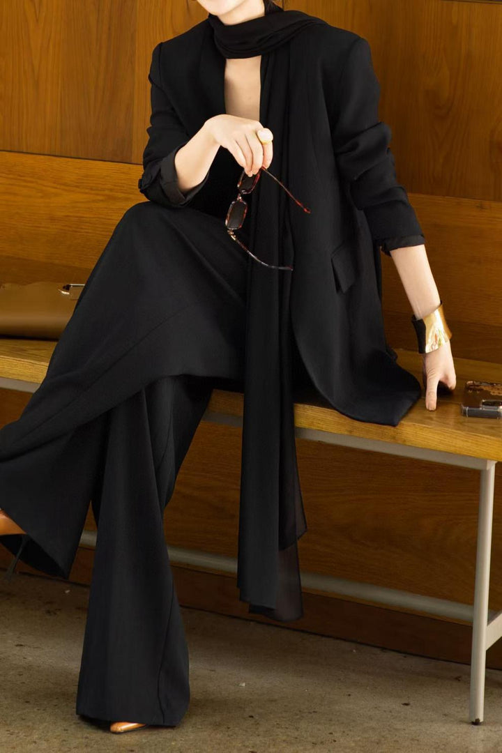 draped lapel blazer with wide-leg tailored pants – MARISE