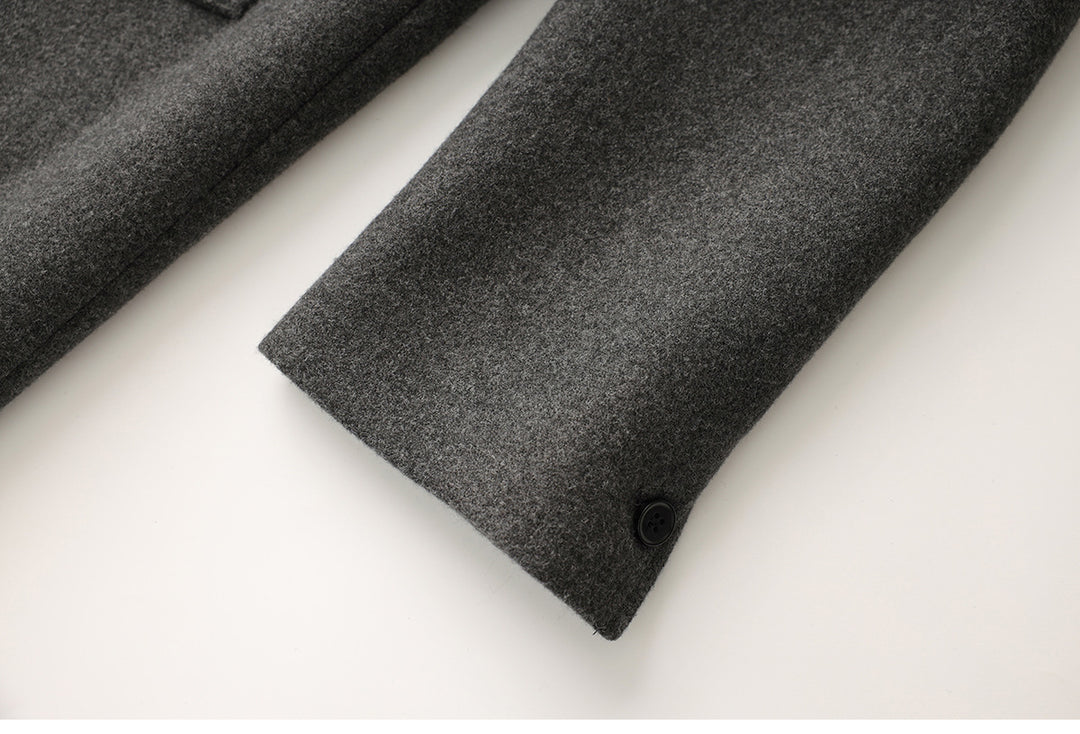 Belted double-breasted long coat – CHARCOAL