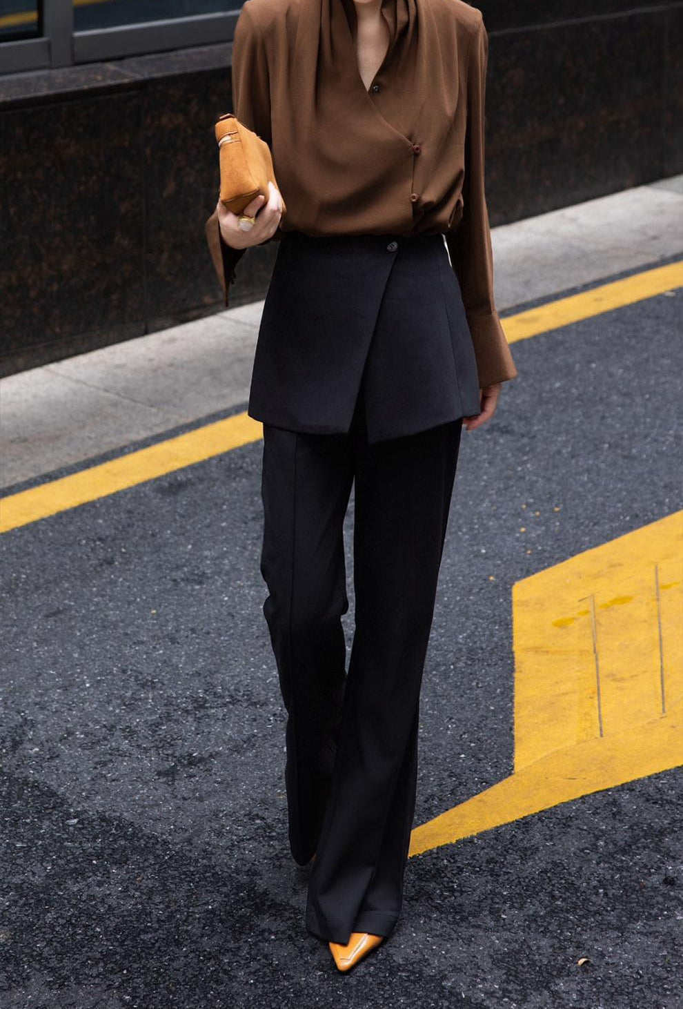 tailored wide-leg pants with layered front skirt panel – ARIA