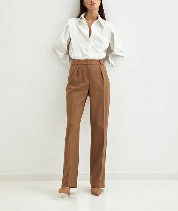 structured asymmetric shirt with deep V placket – NOIRÉ